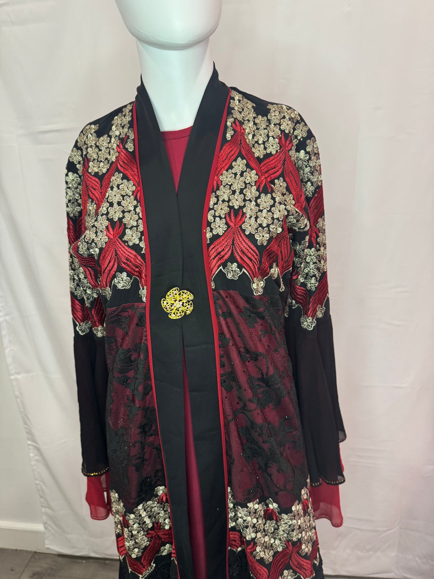 Elegant Black and Green Embroidered Abaya