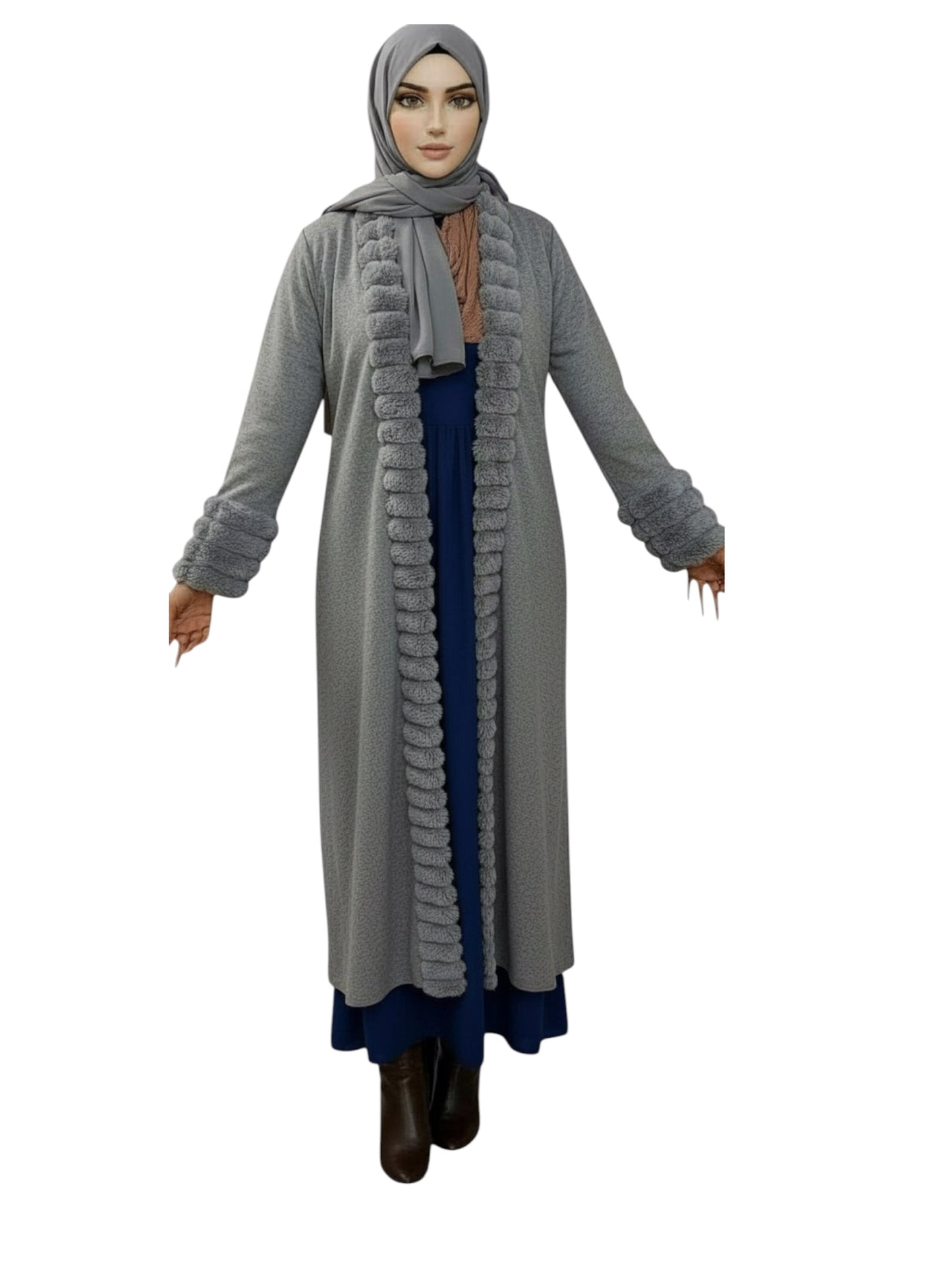 Saudi Arabian Velvet Abaya with Layered Cuff Sleeves