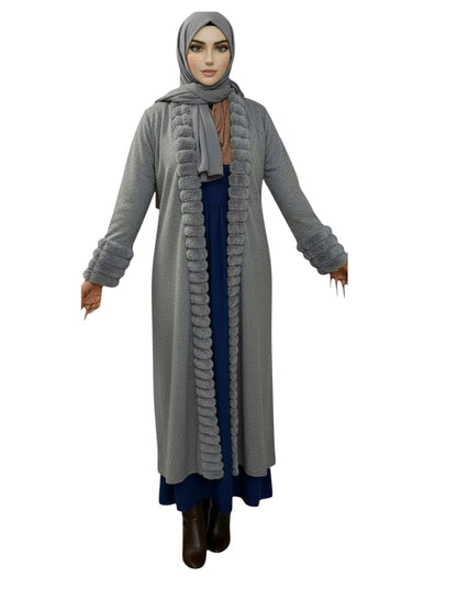 Saudi Arabian Velvet Abaya with Layered Cuff Sleeves