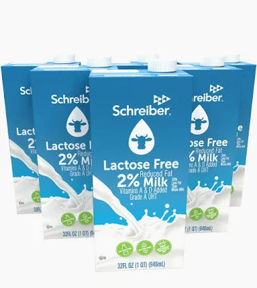 Schreiber 2% Lactose Free, Shelf Stable Milk, Low Fat with Vitamin A & D, 32 oz