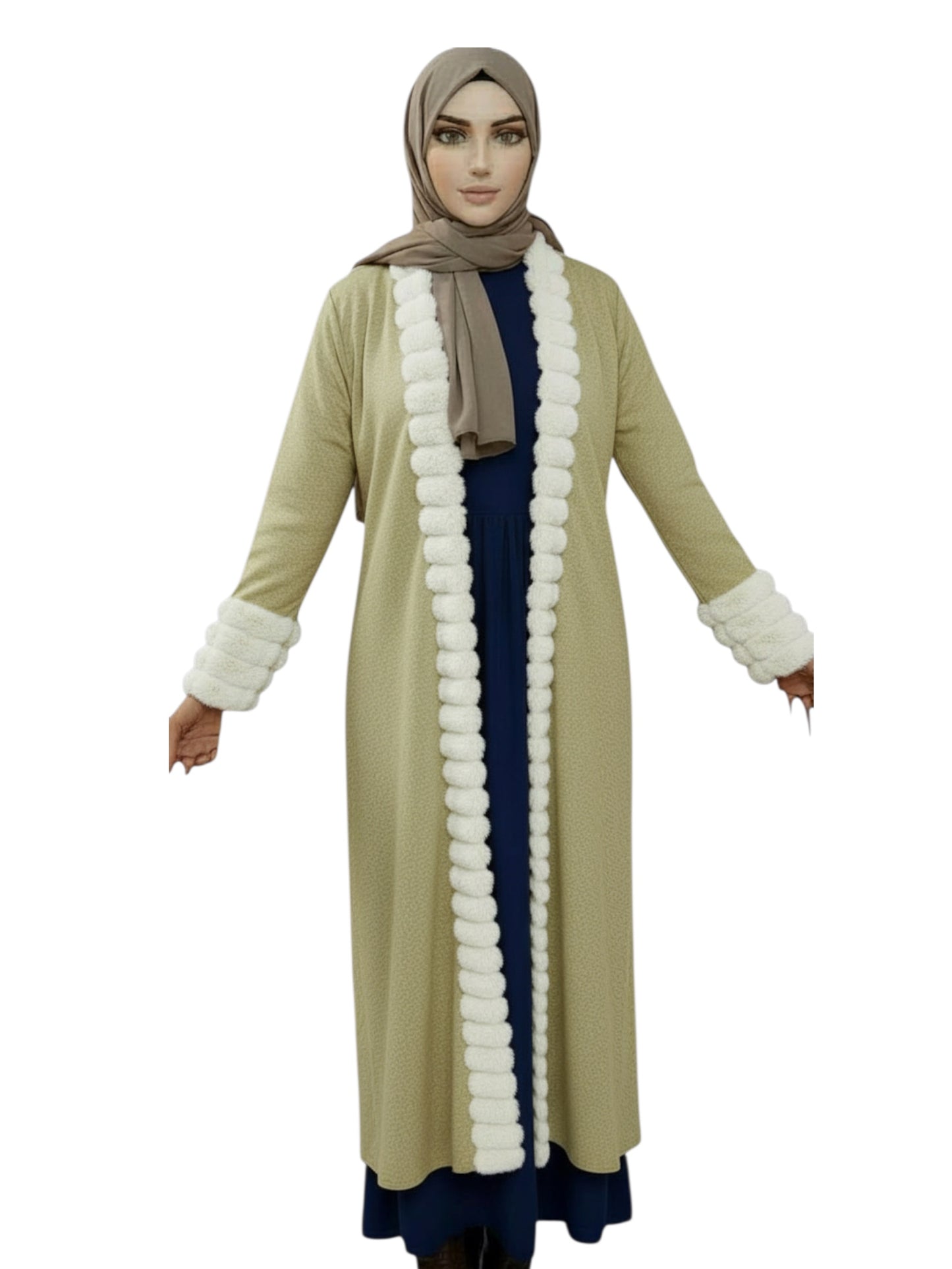 Saudi Arabian Velvet Abaya with Layered Cuff Sleeves