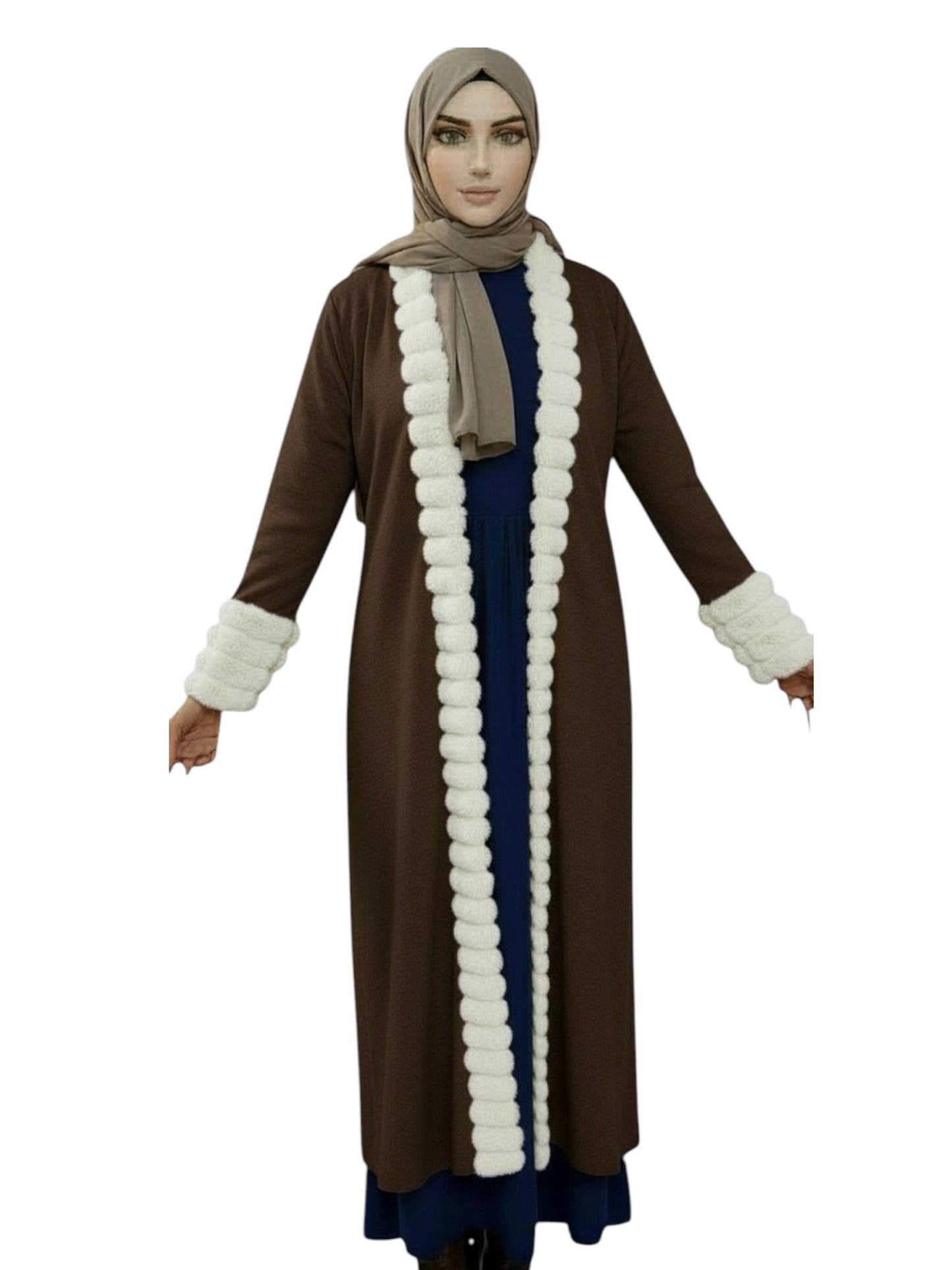 Saudi Arabian Velvet Abaya with Layered Cuff Sleeves
