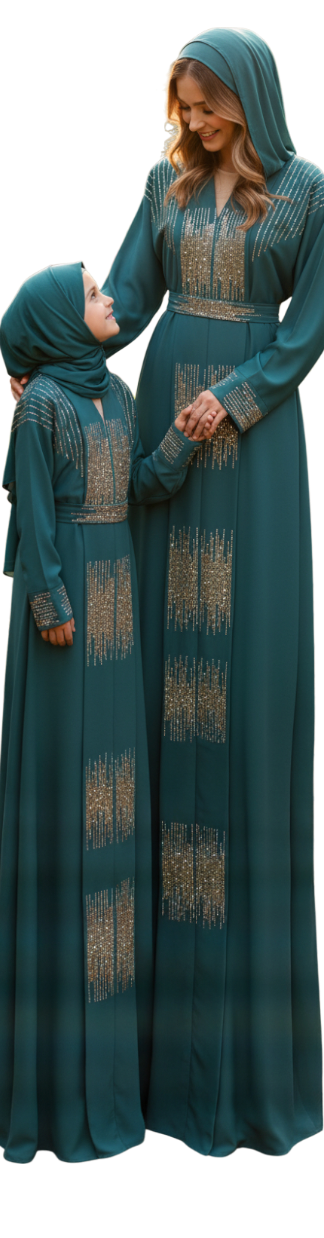 Teal Embellished Formal Abaya