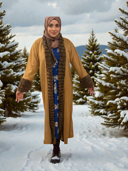 Saudi Arabian Velvet Abaya with Layered Cuff Sleeves