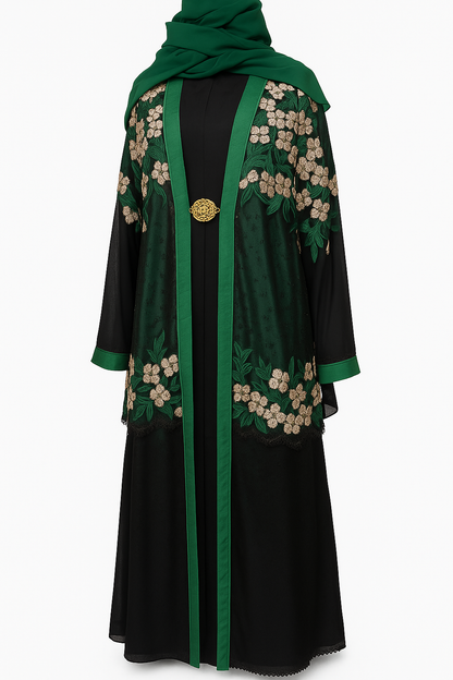 Elegant Black and Green Embroidered Abaya