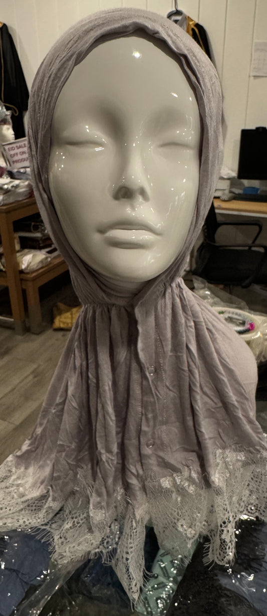 Elegant Embroidered Floral Hijab – Soft White Base