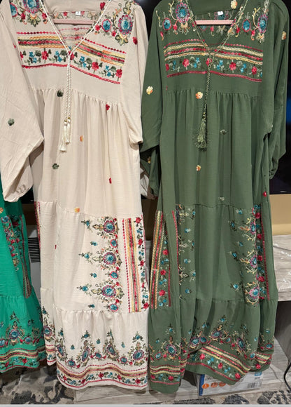 Pink Egyptian cotton kaftan dress