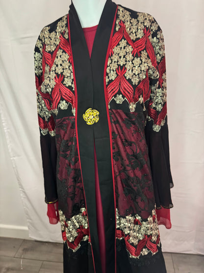 Elegant Black and Green Embroidered Abaya