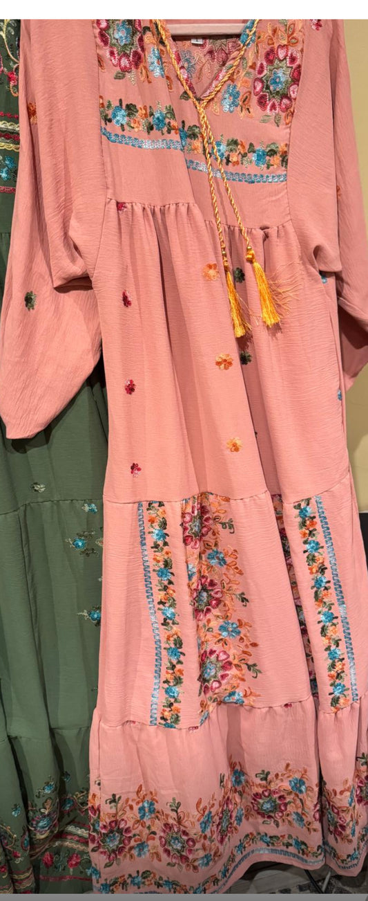 Pink Egyptian cotton kaftan dress