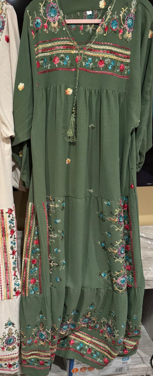 Dark Green Egyptian cotton kaftan dress