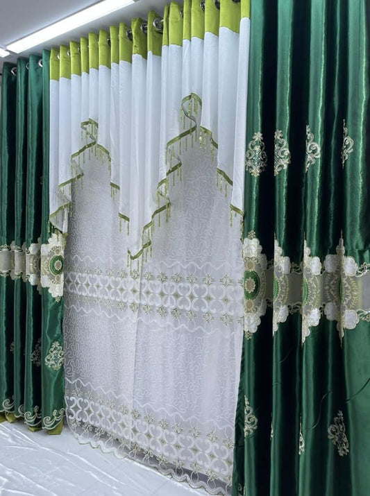 Layered Curtains Dark Green