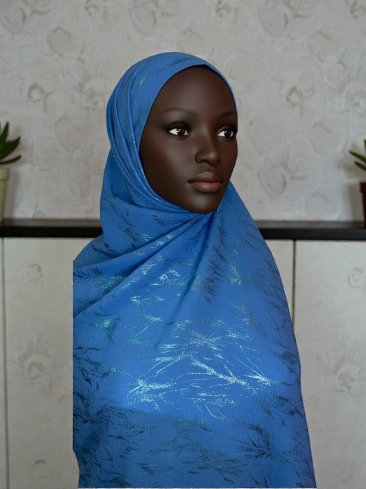 Metallic Brushstroke Hijab – Sapphire Blue with Shimmer Accents