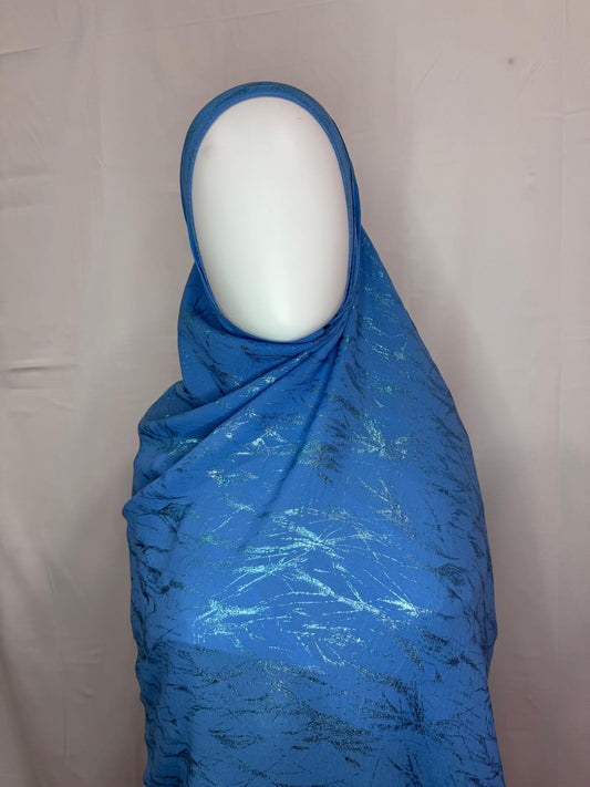 Metallic Brushstroke Hijab – Sapphire Blue with Shimmer Accents