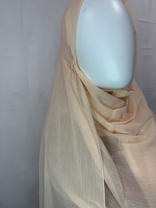 Champagne Pleated Shimmer Chiffon Hijab