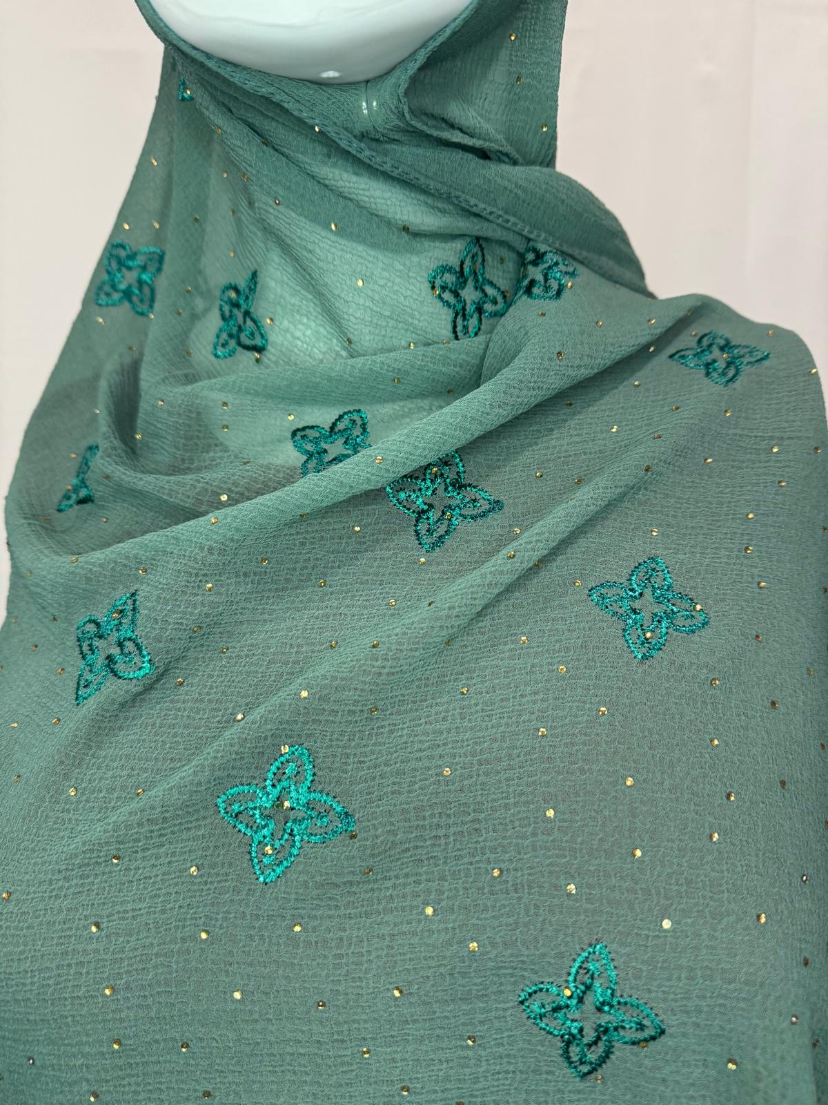 Sage Green with Butterfly Embroidery & Gold Dots
