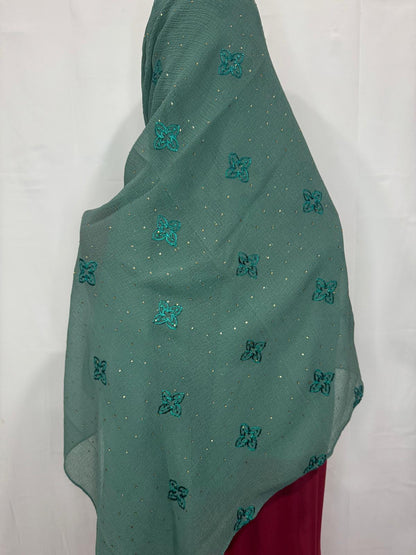 Sage Green with Butterfly Embroidery & Gold Dots