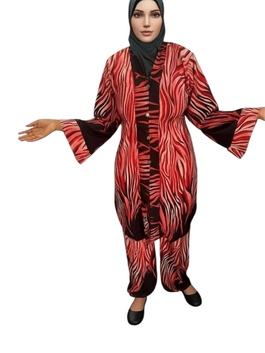 Zahra Flame Luxe Tunic Set