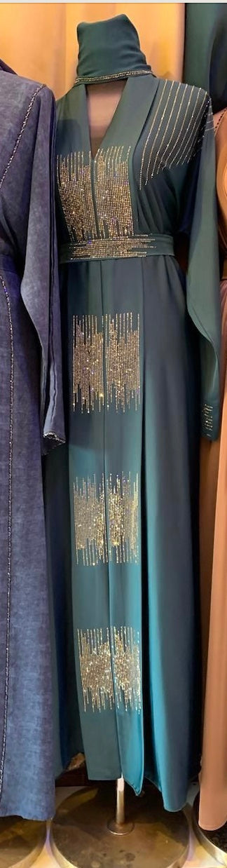 Teal Embellished Formal Abaya