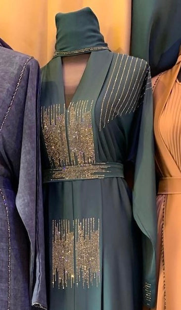 Teal Embellished Formal Abaya
