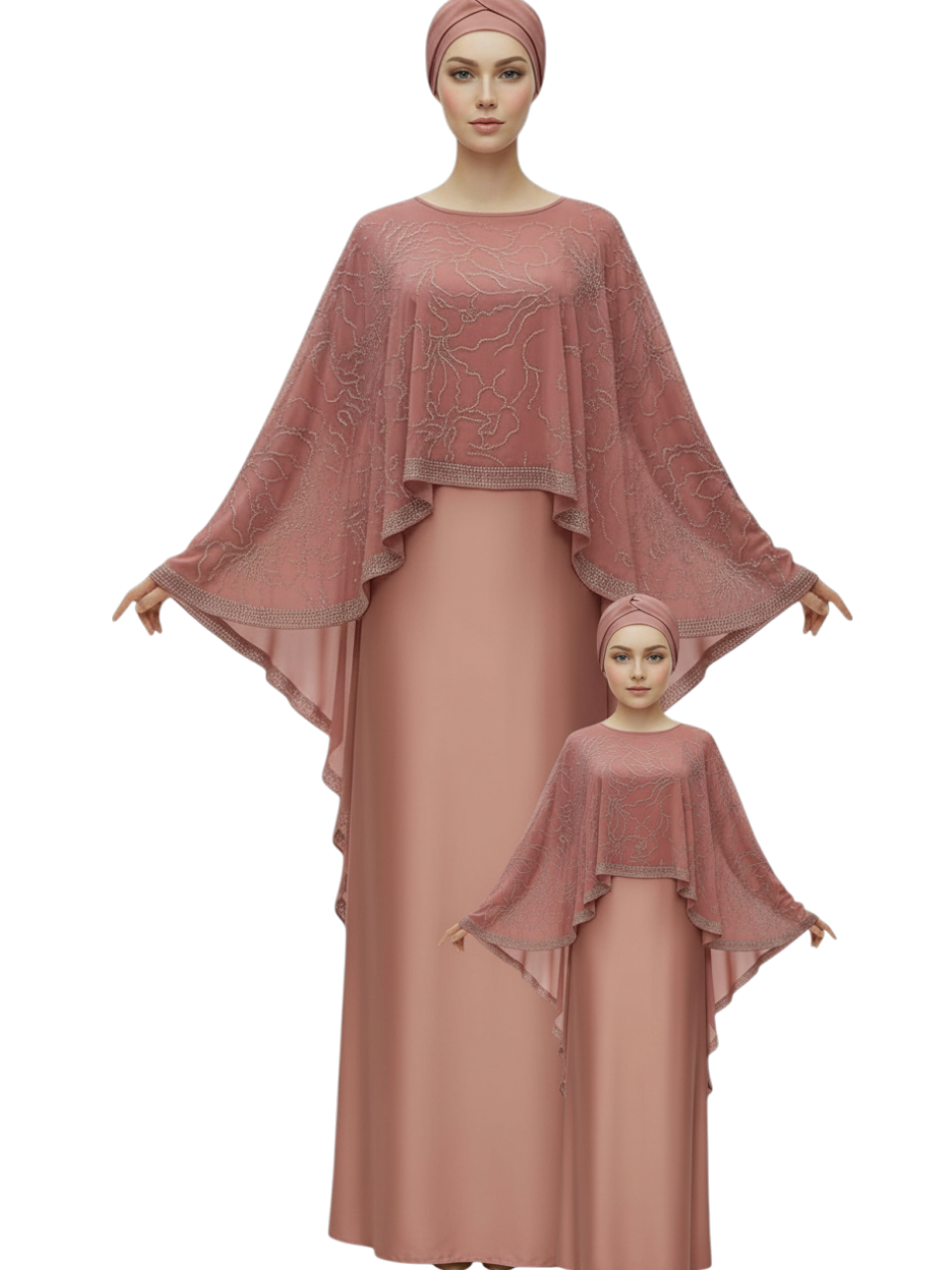 Beige Layered Cape Abaya