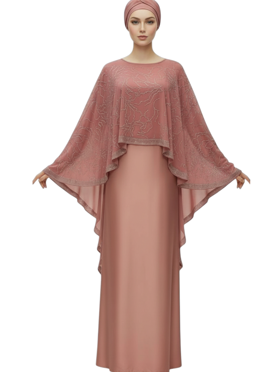 Beige Layered Cape Abaya