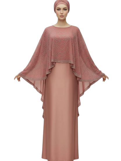 Beige Layered Cape Abaya
