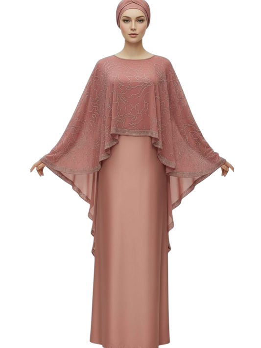 Beige Layered Cape Abaya