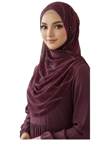 Hijab with Sparkling Rhinestone Accents