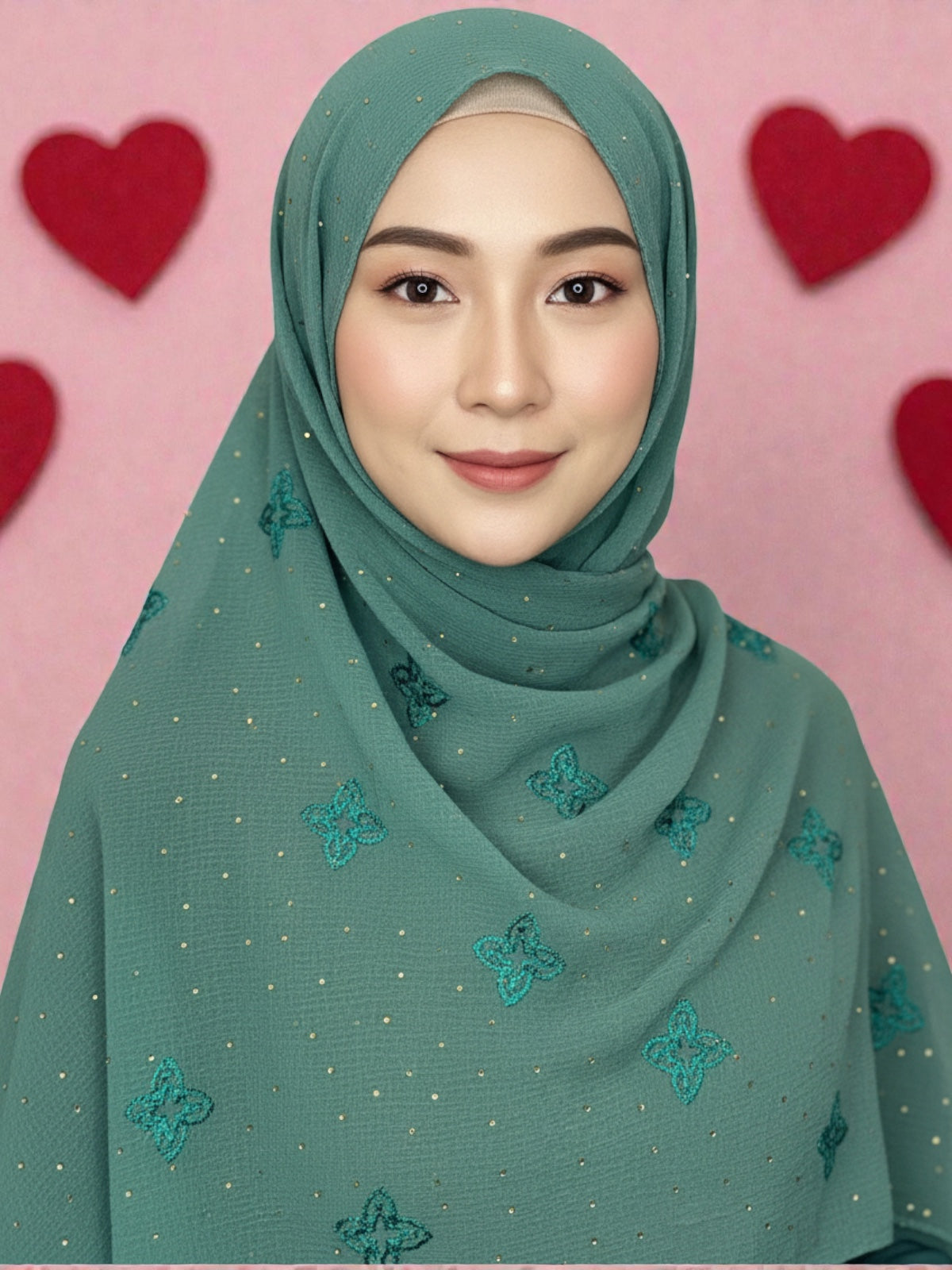 Sage Green with Butterfly Embroidery & Gold Dots