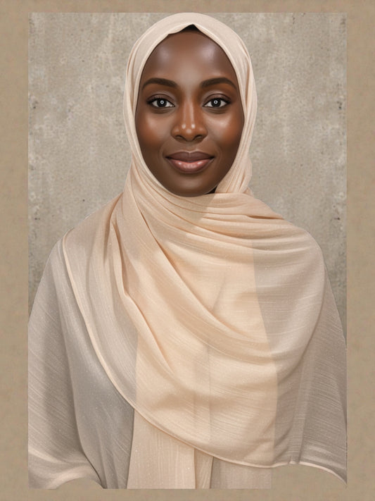 Champagne Pleated Shimmer Chiffon Hijab