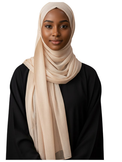 Champagne Pleated Shimmer Chiffon Hijab