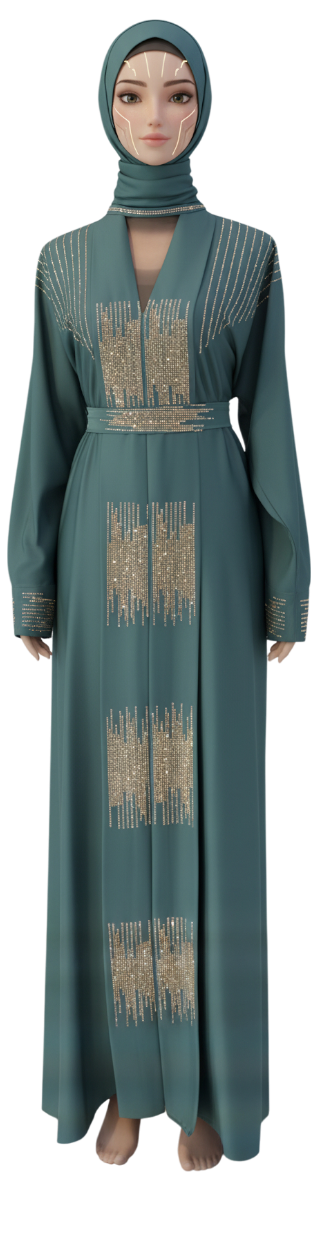 Teal Embellished Formal Abaya