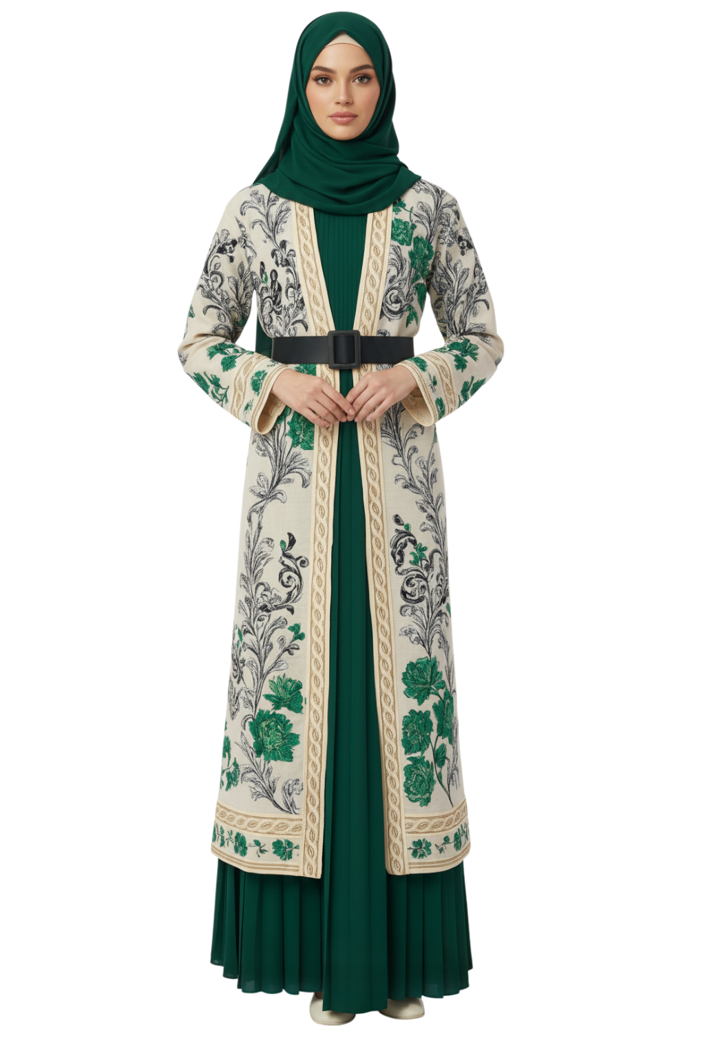 longline open abaya-style dress 3 pieces  skirt