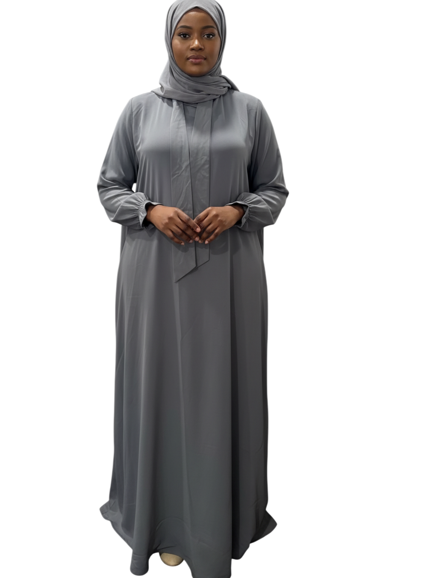 Egyptian Pleated Khimar & Maxi Dress Set – Charcoal Grey