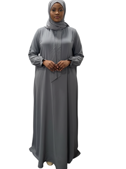 Egyptian Pleated Khimar & Maxi Dress Set – Charcoal Grey