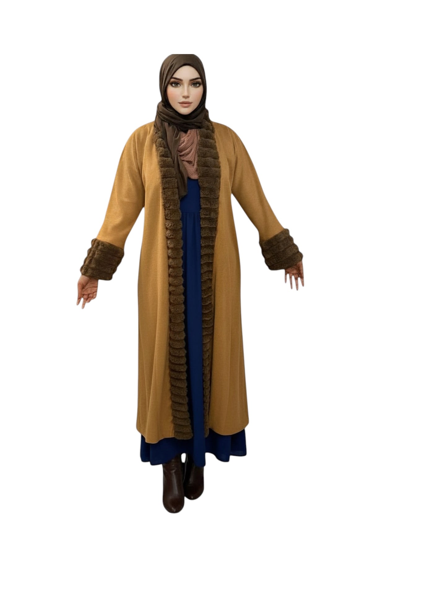 Saudi Arabian Velvet Abaya with Layered Cuff Sleeves