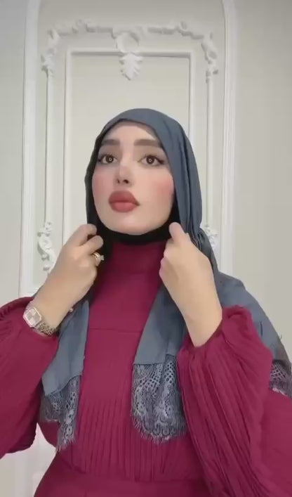 Elegant Embroidered Floral Hijab – Soft White Base